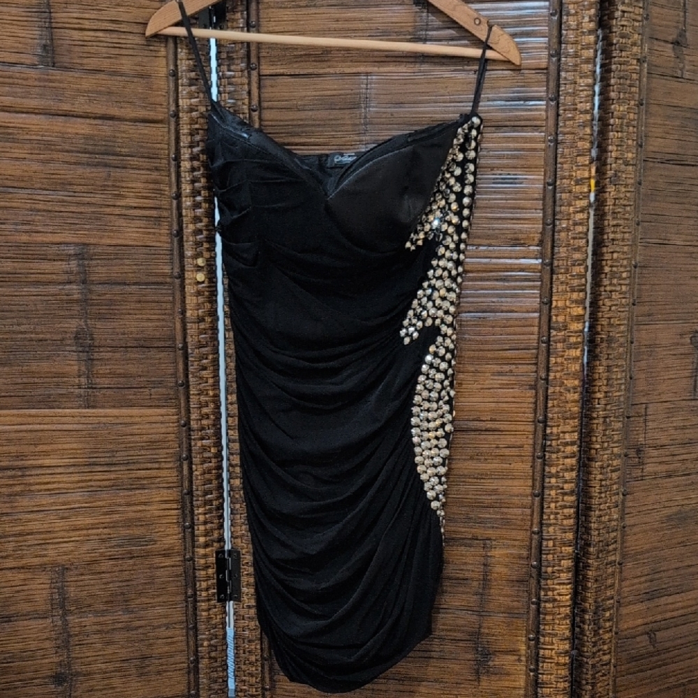 bebe Black Backless Dress with Beaded Accents